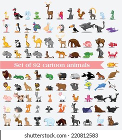 Super set of 92 cute cartoon animals 