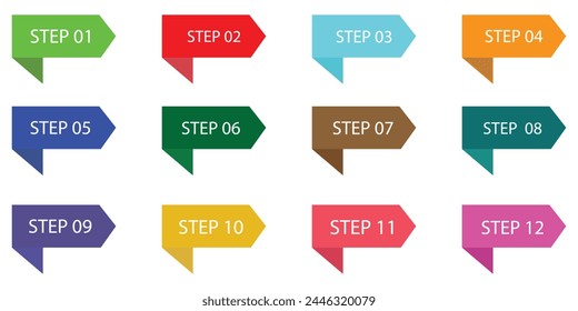 Super set bullet point on white background. Colorful markers with number from 1 to 12. Modern vector illustration. EPS file 55.