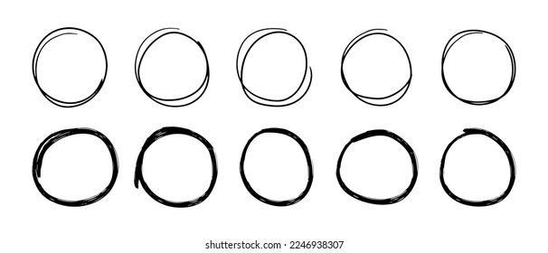 Super Satz von Kreisen Linien Skizze handgezeichnet. Doodle-Kreise für Design-Elemente