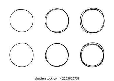 Super set of circles lines sketch hand drawn. Doodle circles for design elements