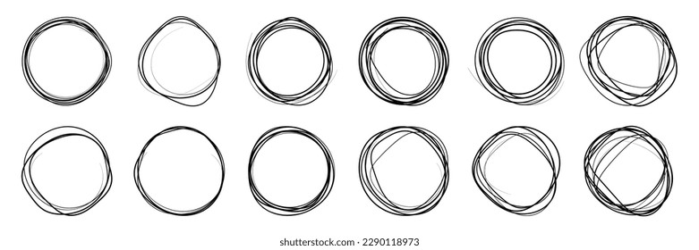 Super set of circles lines sketch hand drawn. Doodle circles for design elements, messages, notes labels. Bubble proet vector illustration.	