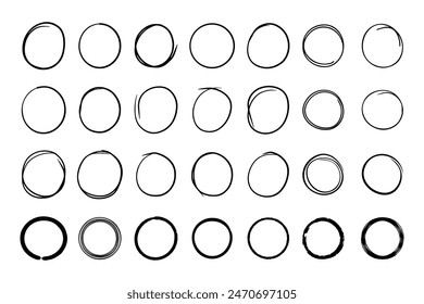 Super set of circles lines sketch hand drawn. Doodle circles for design elements