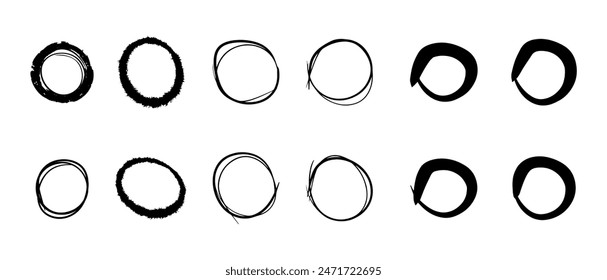 Super set of circles lines sketch hand drawn. Doodle circles for design elements