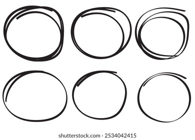 Super set of circles lines sketch hand drawn. Doodle circles for design elements, messages, notes labels. Bubble proet vector illustration.