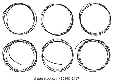 Super set of circles lines sketch hand drawn. Doodle circles for design elements, messages, notes labels. Bubble proet vector illustration.