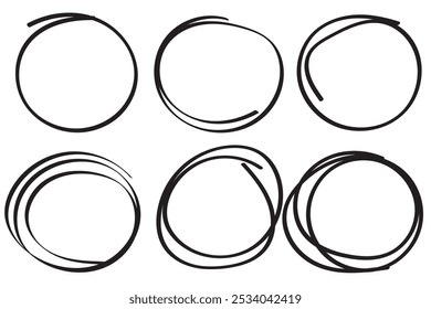 Super set of circles lines sketch hand drawn. Doodle circles for design elements, messages, notes labels. Bubble proet vector illustration.