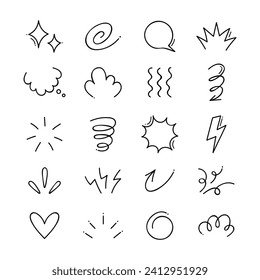 Super set of different cute cartoony expression. Hand drawn cartoon doodle element. Vector illustration.