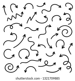Super set different hand-drawn arrows, vector graphic design.