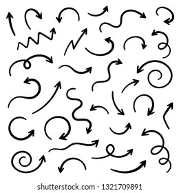 Super set different hand-drawn arrows, vector graphic design.