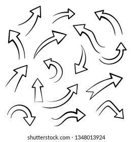 Super set different hand-drawn arrows, vector graphic design.