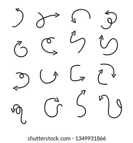 Super set different hand-drawn arrows, vector graphic design.