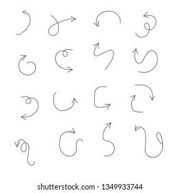 Super set different hand-drawn arrows, vector graphic design.