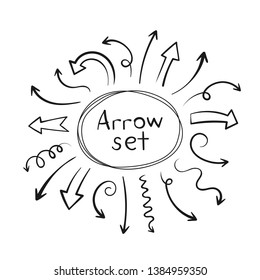Super set different hand-drawn arrows, vector graphic design.