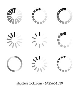 Super set different load icon. Circle website buffer loader or preloader. Download or upload status icon.