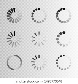 Super set different load icon. Circle website buffer loader or preloader. Download or upload status icon.