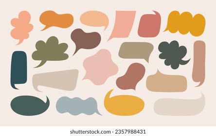 Super set different shape colorful bubbles drawn by hand. Collection of speech bubble, chat bubble or dialog boxes drawn in pastel color. Vector graphic design.