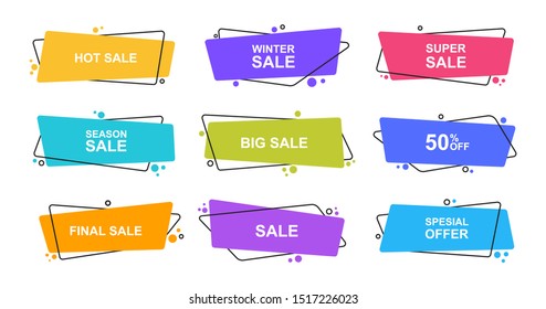 Super set different shape geometric flat banners. Modern abstract shapes for sale promotion. Modern flat style vector illustration.