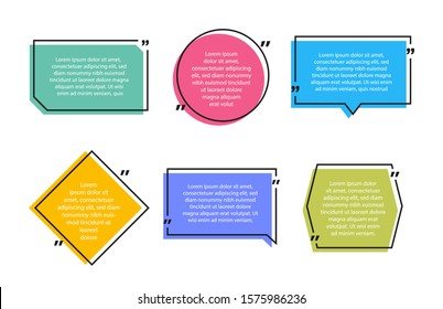 Super set different shape geometric texting boxes. Colored quote box speech bubble. Modern flat style vector illustration.