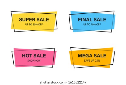 Super set different shape geometric flat banners. Modern abstract shapes for sale promotion. Modern flat style vector illustration.