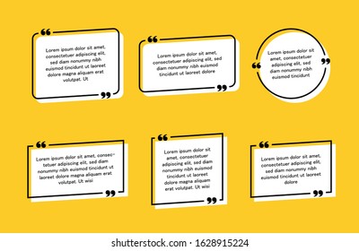 Super set different shape geometric texting boxes. Quote box speech bubble. Modern flat style vector illustration.