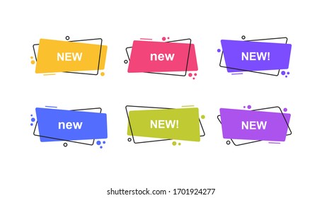 Super set different shape geometric flat banners. Stickers for New arrival shop product tags, shapes for sale promotion. Modern flat style vector illustration.