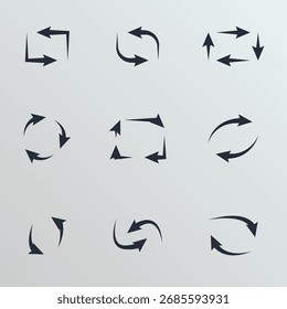 Super set different shape hand drawn arrows. Doodle style curved and squiggly arrows. Variety arrows design