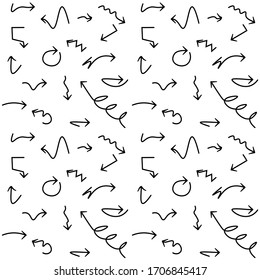 Super set different shape hand-drawn arrows. Vector graphic design. Sketch arrow design for application, banner, print screen, pen marks, map and typography design guide line. Arrow pattern