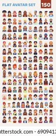 Super set of diverse male and female avatars, simple flat cartoon style. Male and female characters different ages, professions and nationalities. Cute vector illustrations.