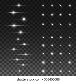 Super set of glowing lights, stars and sparkles. Isolated on transparent background. Vector illustration, eps 10.