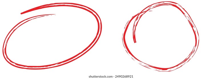 Super set hand drawn highlight circle isolated on white background. Collection of different red circles. Vector illustration design eps 10