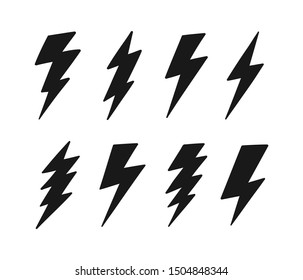 Super Set hand drawn Lightning bolt. Thunderbolt, lightning strike. Modern flat style vector illustration.