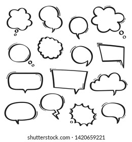 Super set hand drawn speech bubbles. Vector graphic design.