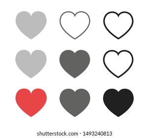 Super set heart icon collection. Live stream video, chat, likes. Social media.