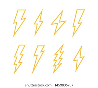 Super set Lightning bolt. Thunderbolt, lightning strike. Modern flat style vector illustration.