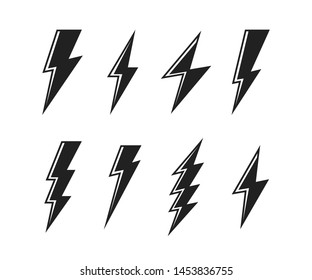 Super set Lightning bolt. Thunderbolt, lightning strike. Modern flat style vector illustration.