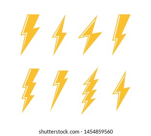 Super set Lightning bolt. Thunderbolt, lightning strike. Modern flat style vector illustration.