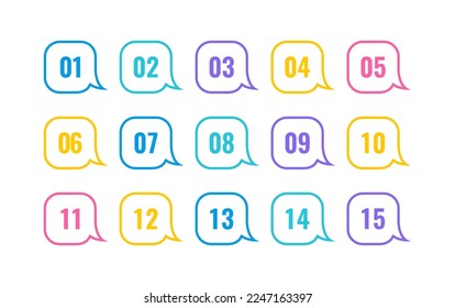 Super set line bullet point on white background. Colorful markers with number from 1 to 15. Modern vector illustration.