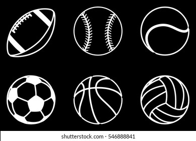 a super set of sport balls,vector balls,balls of different sports,the dark background