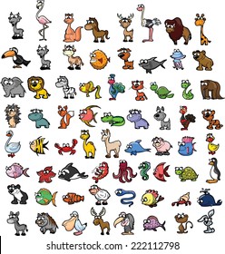 Super set of vector cute cartoon animals 