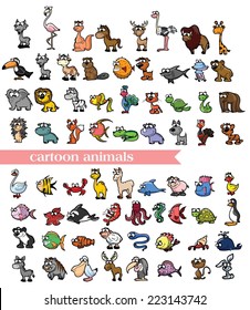 Super set of vector cute cartoon animals 