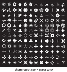 Super Set of vector sparkles icon set. Glowing light effect stars and bursts vector collection. Bright firework, decoration twinkle, shiny lens flash. More than hundred handmade elements.