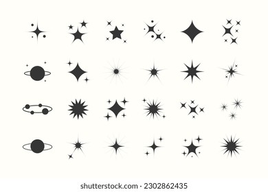 Super set vector star modern stars. Sparkle star icon collection. Twinkling stars symbol in trendy design. Vector illustration.