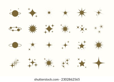 Estrella vectorial super serie estrellas modernas. Colección de iconos de estrella de aguja. El símbolo de las estrellas del remolino en el diseño de moda. Ilustración vectorial.