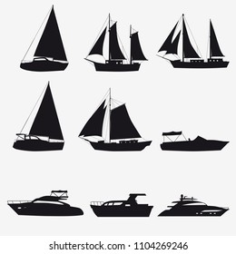 Super set of water carriage and maritime transport in modern cartoon design style. Ship, boat, vessel, cargo ship, cruise ship, yacht. Isolated