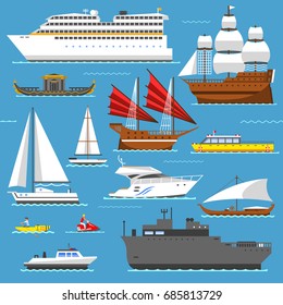 Super Set Of Water Ships Boats Transport Vector Illustration