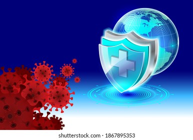 Super shield protecting from virus, High technology, Healthy the world, Vector and Illustration.