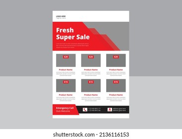 Super Shop Flyer Design. Super Sale Flyer Poster Leaflet Template. Supermarket Sale Flyer Design. Cover, A4 Size, Flyer Design.