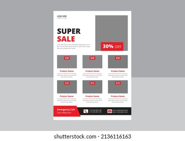 Super Shop Flyer Design. Super Sale Flyer Poster Leaflet Template. Supermarket Sale Flyer Design. Cover, A4 Size, Flyer Design.