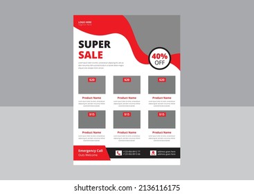 Super Shop Flyer Design. Super Sale Flyer Poster Leaflet Template. Supermarket Sale Flyer Design. Cover, A4 Size, Flyer Design.