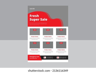 Super Shop Flyer Design. Super Sale Flyer Poster Leaflet Template. Supermarket Sale Flyer Design. Cover, A4 Size, Flyer Design.